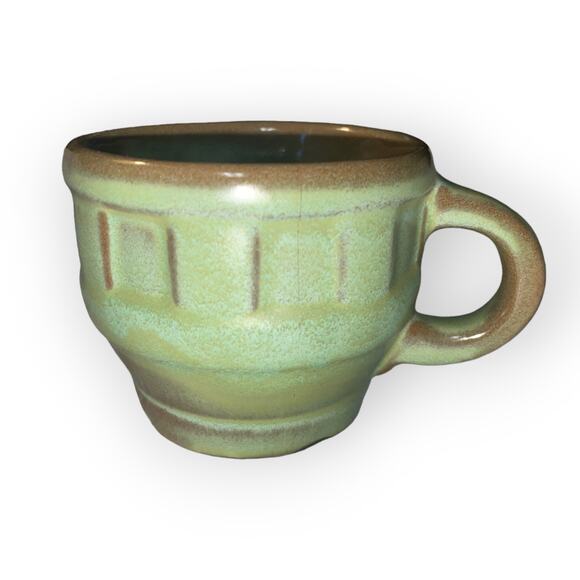 Vintage Frankoma Flat Cup Wagon Wheel Prairie Green Mug 94C Made in the USA - Picture 1 of 4